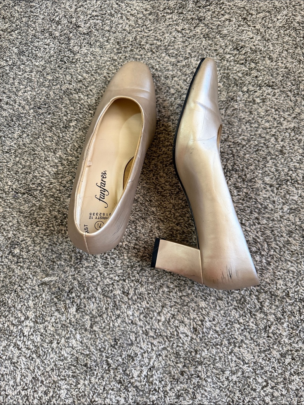 Fanfares Women's Shimmery Beige Block Heel Pumps